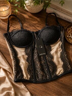 Black & Champagne Lace Bustier Corset